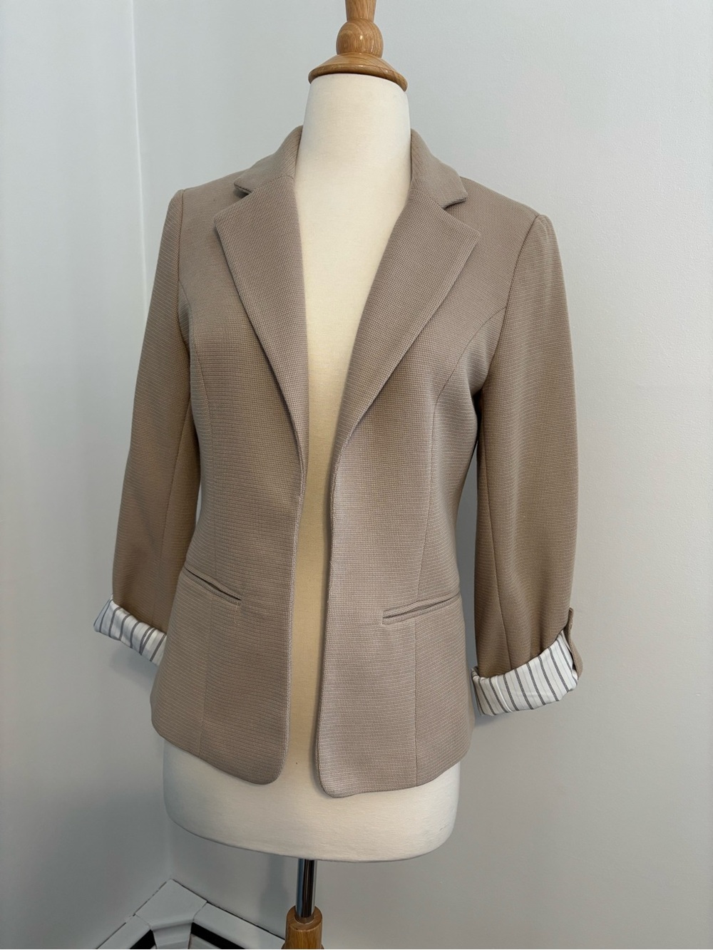 41 Hawthorn Taupe Open-Front Blazer with Striped Cuffs